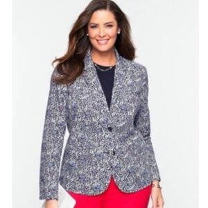 Talbots Floral blazer tiny blue white pink 2-button close sz 12P